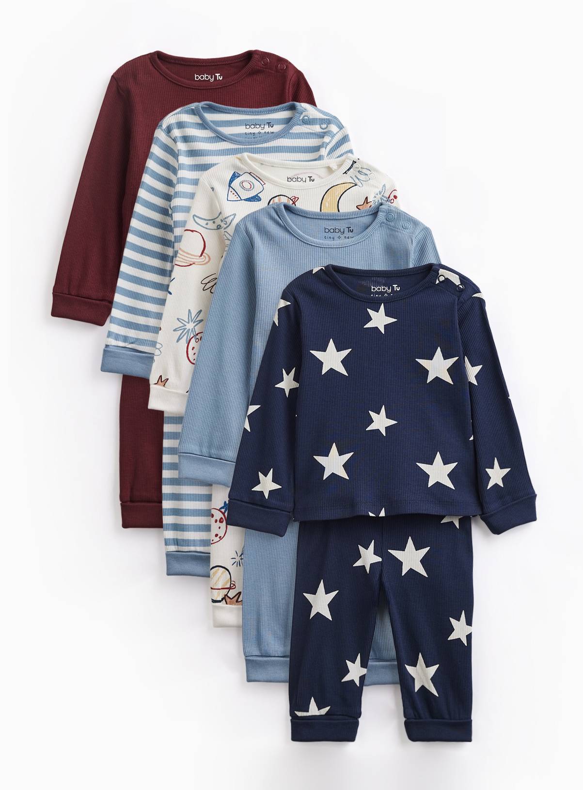 Space Ribbed Pyjama Set 5 Pack 3-6 months - Image 1